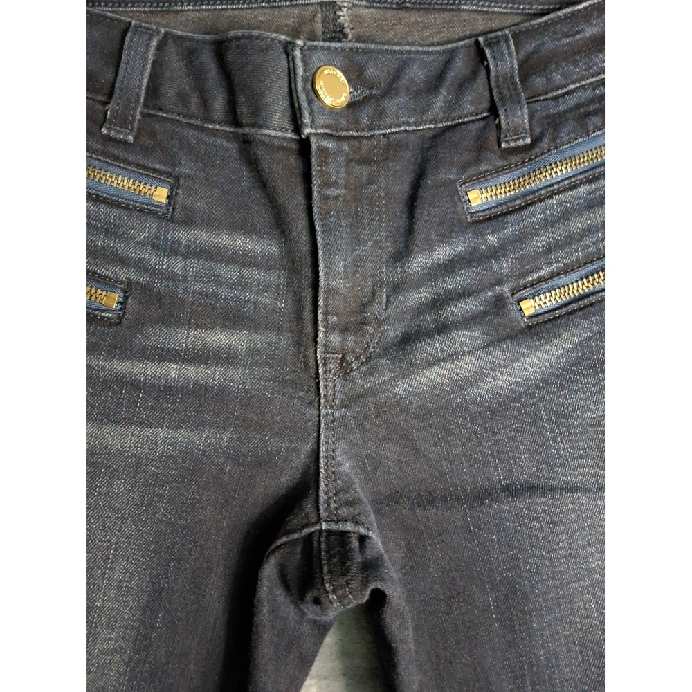 Michael Kors Womens Skinny Jeans Dark Wash Gold Zipper Detail Denim Blue Size 4 - Picture 7 of 16